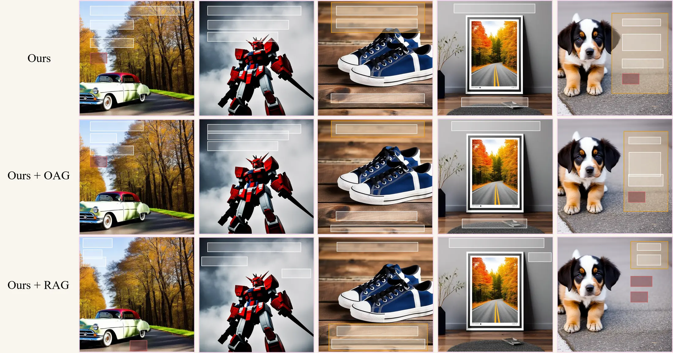 InterIL examples showing coordinated image and layout generation across multiple design prompts.